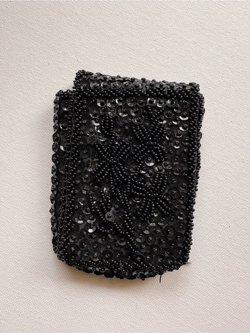 Vintage Black Beaded Sequin Evening Wallet Pouch
